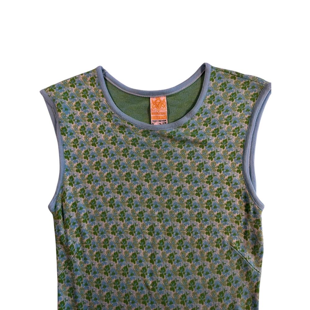 Vintage 70s Green Floral Knit Dress Sleeveless Mod Retro St. Patrick’s Day Ready - Picture 3 of 5